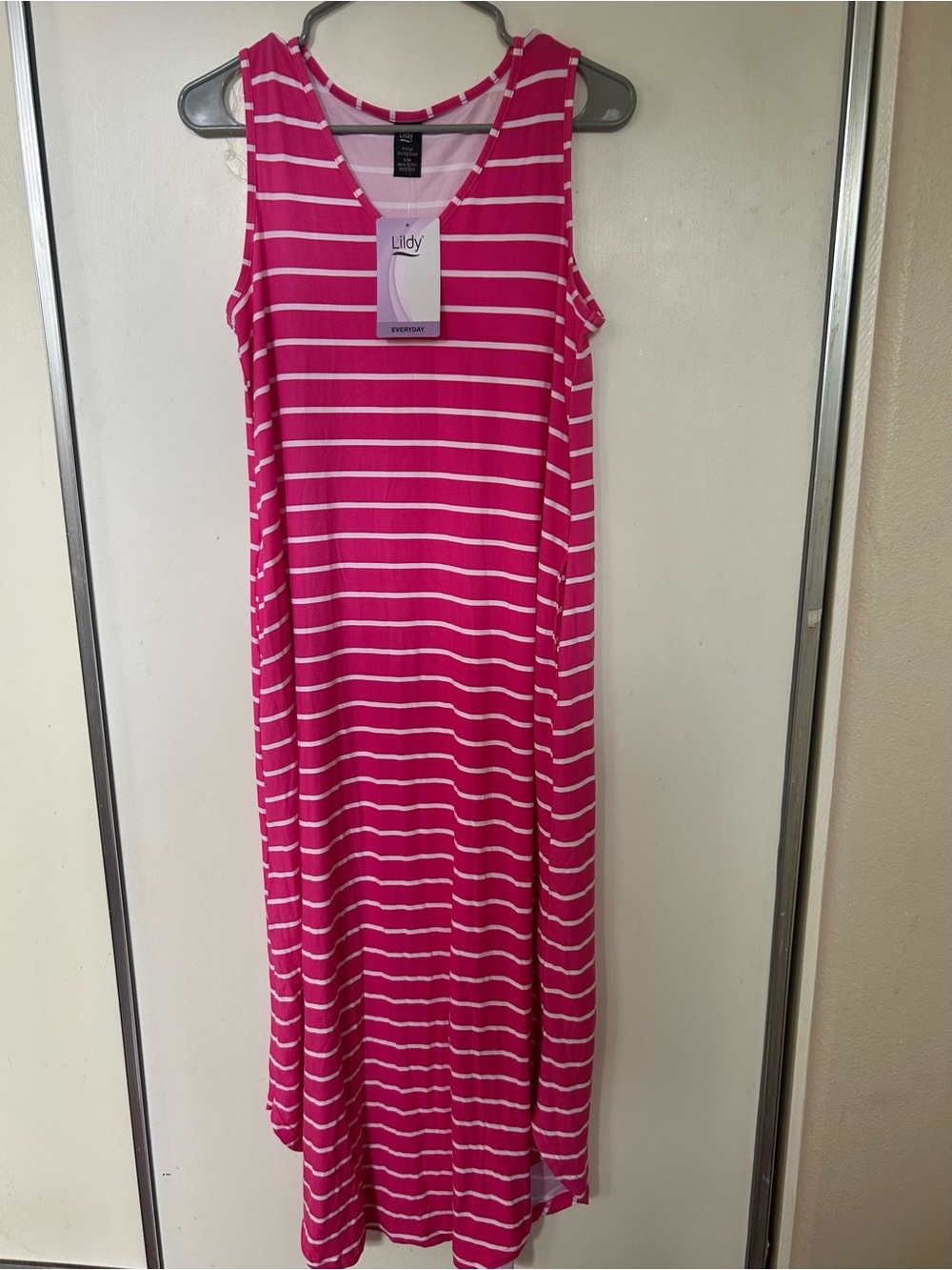 Lildy Pink & White Striped Sleeveless Maxi Dress